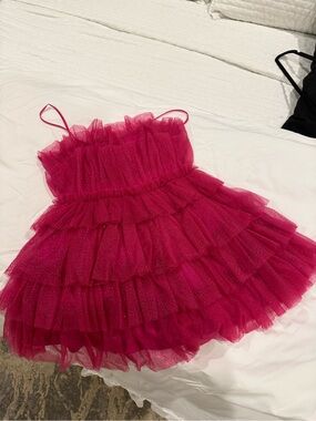 Storia Scarlet Pink Ruffled Slip Dress